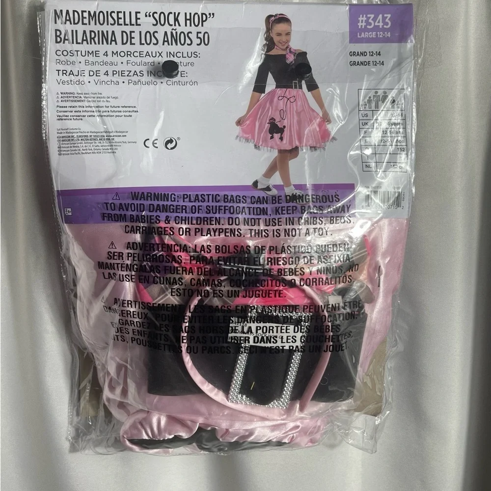 Miss Sock Hop Kids Size L 12/14 Halloween Costume - Pink and Black NWT 4PCS - Picture 3 of 5